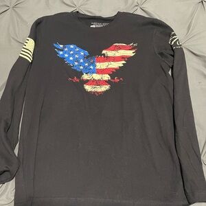 Grunt Style Black Long Sleeve Shirt with American Flag Eagle Design NWOT